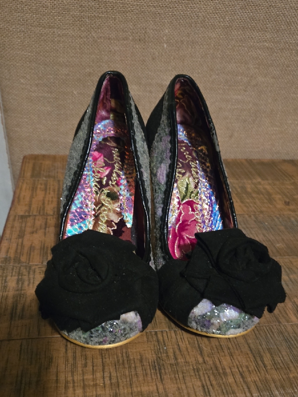 Irregular Choice Women’s Black and Purple Floral Accent High Heels - Picture 5 of 7